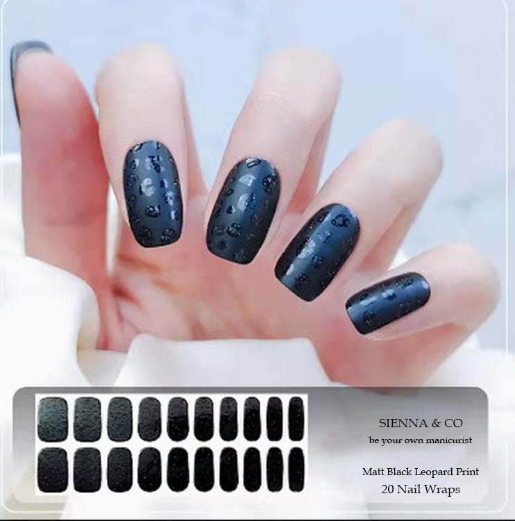 MATT BLACK LEOPARD PRINT - SEMICURED GEL NAIL WRAP KIT